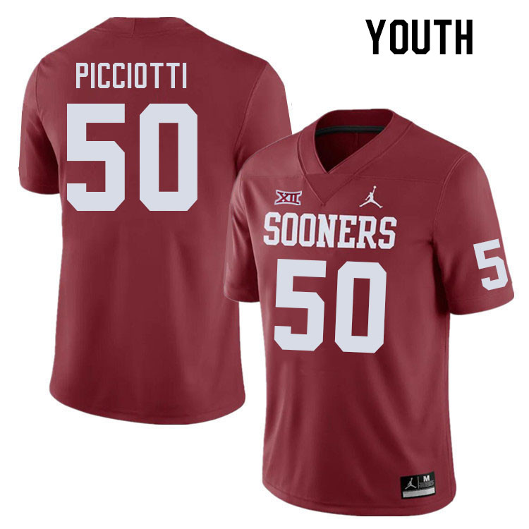 Youth #50 Phil Picciotti Oklahoma Sooners College Football Jerseys Stitched-Crimson
